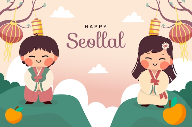 Flat background for seollal festival celebration