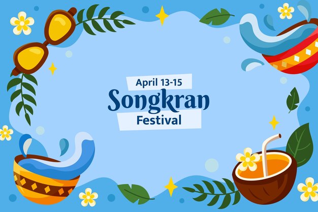 Flat background for songkran water festival celebration