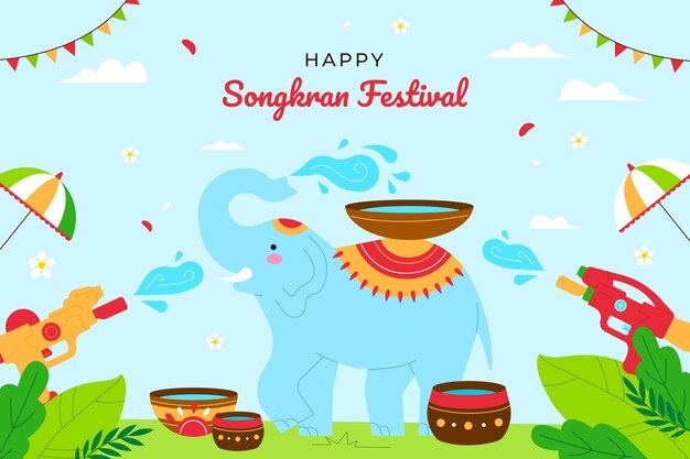 Flat background for songkran water festival celebration