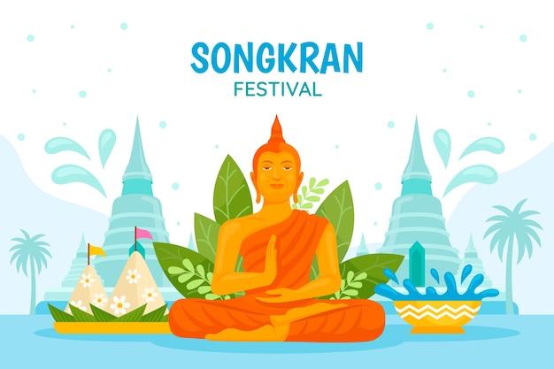 Flat background for songkran water festival celebration