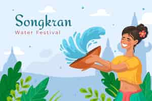 Vettore gratuito sfondo piatto per la celebrazione del festival dell'acqua songkran