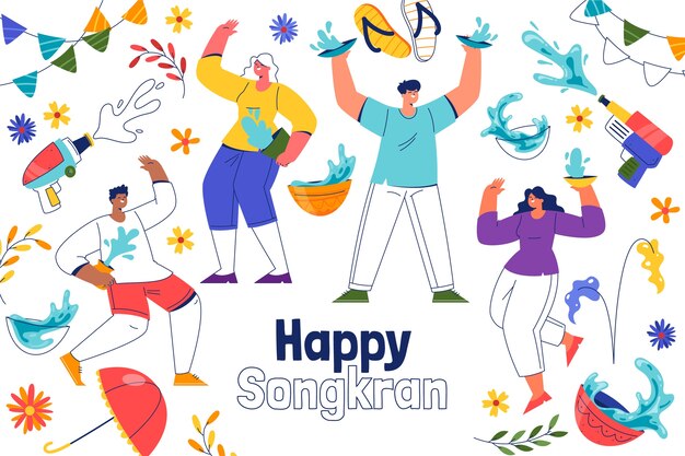 Flat background for songkran water festival celebration