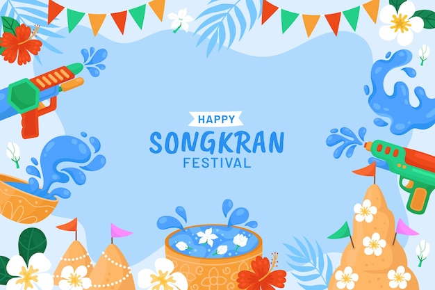 Free vector flat background for songkran water festival