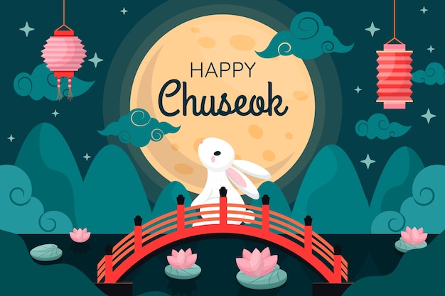 Flat background for south korean chuseok festival celebration