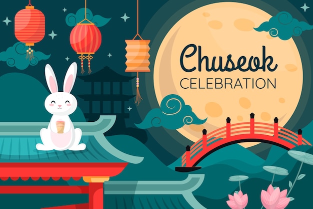 Vettore gratuito sfondo piatto per la celebrazione del festival chuseok sudcoreano