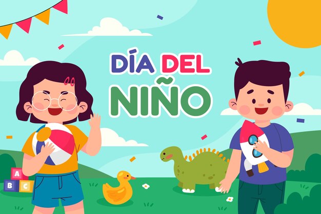 Flat background in spanish for childrens day celebration