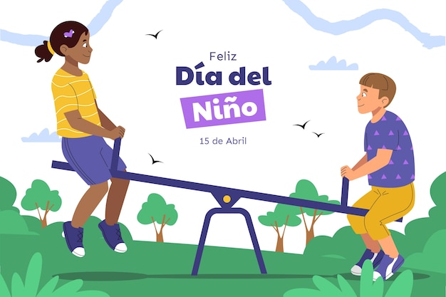 Плоский фон на испанском языке для празднования Дня детей