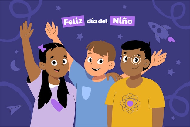 Плоский фон на испанском языке для празднования Дня детей