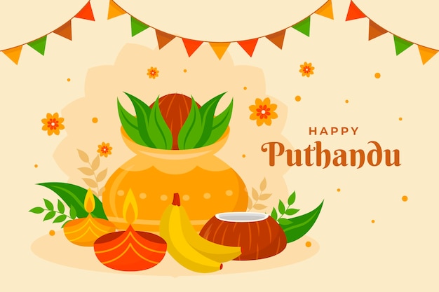 Free vector flat background for tamil new year celebration