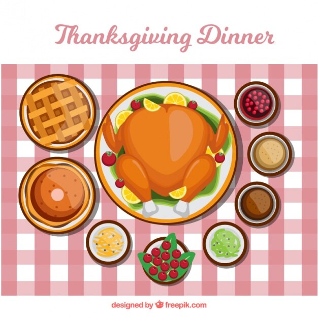 Free vector flat background of tasty thanksgiving dinner