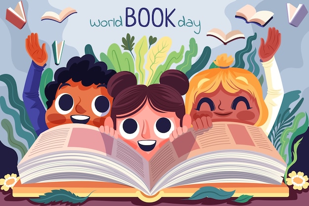 Flat background template for world book day celebration