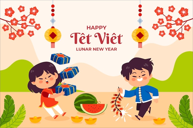 Flat background for tet new year celebration