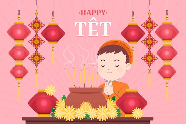 Flat background for tet new year celebration