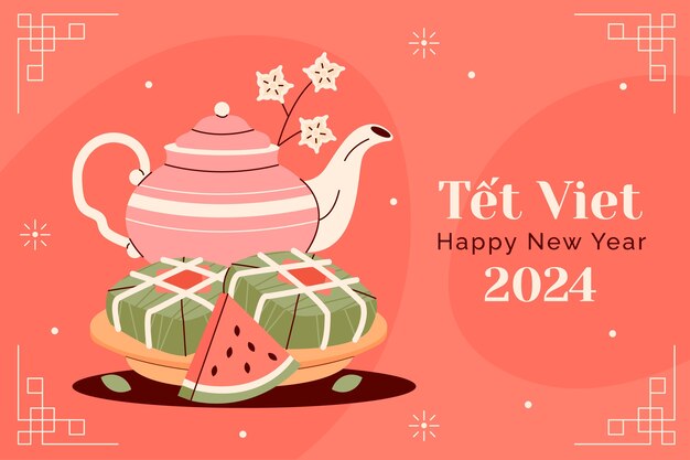 Flat background for tet new year celebration