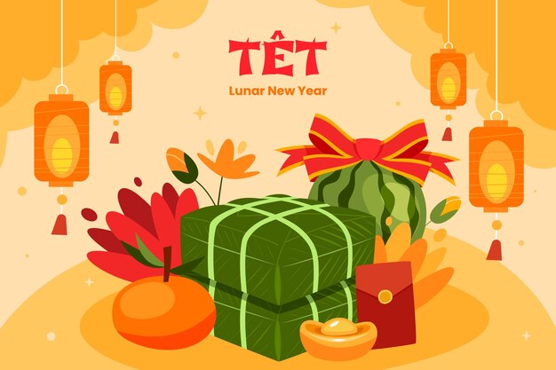 Flat background for tet new year celebration