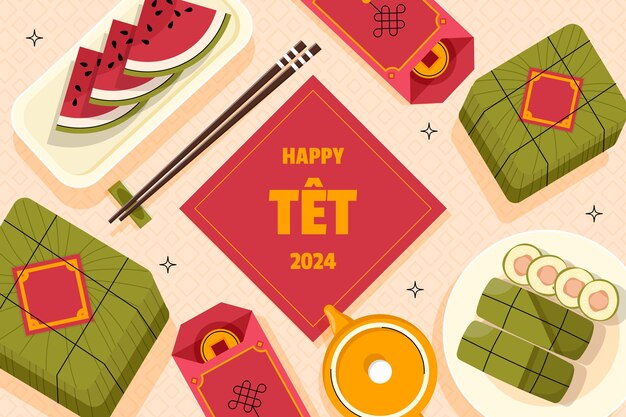 Flat background for tet new year celebration