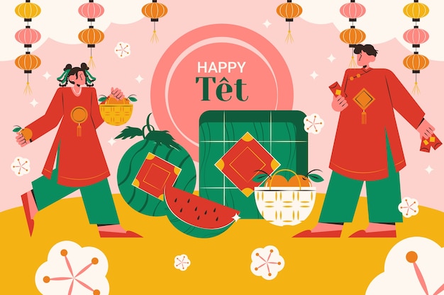 Free vector flat background for tet new year celebration