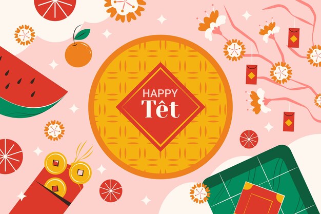 Flat background for tet new year celebration