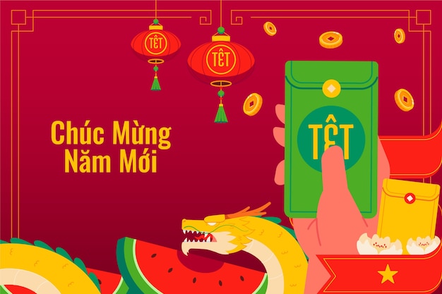 Free vector flat background for tet new year celebration