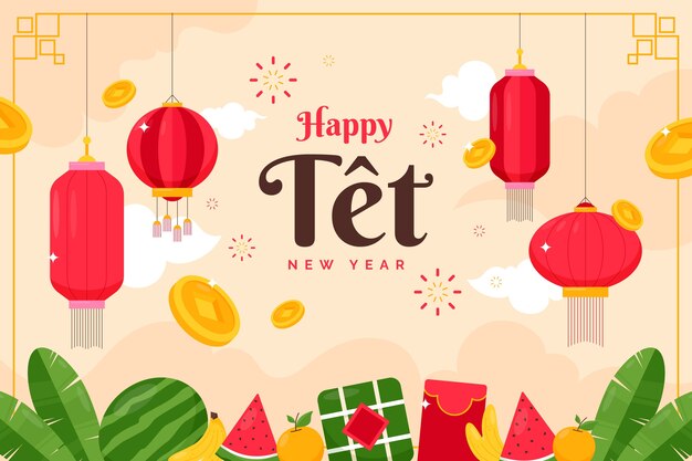 Flat background for tet new year celebration