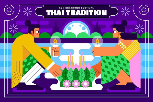 Free vector flat background for thai loy krathong celebration