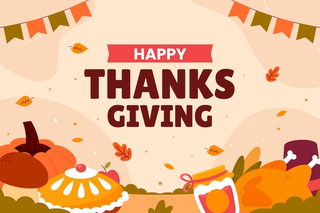 Free vector flat background for thanksgiving celebration with pie and preserves