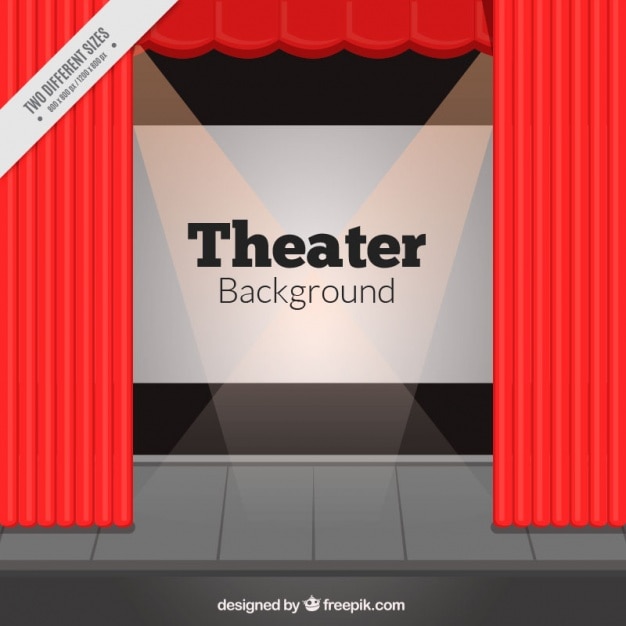 Flat background of theater stage with red curtains