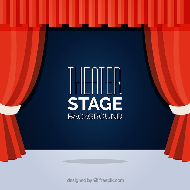 Flat background of theater stage with red curtains