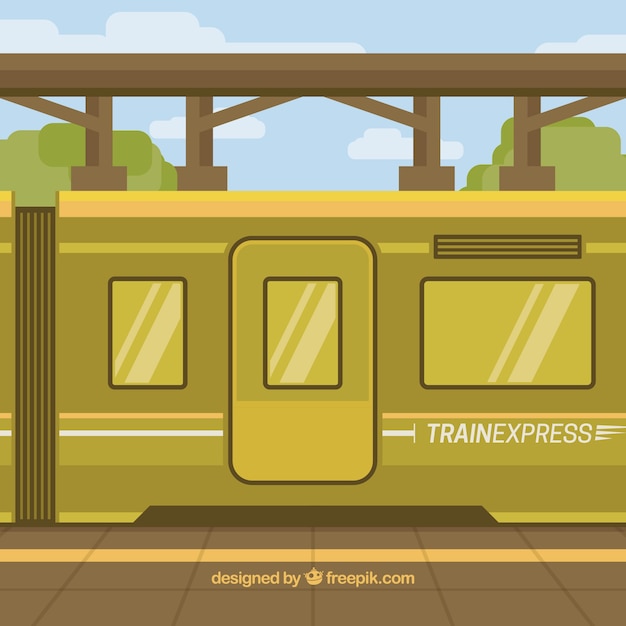 Flat background of train in green tones