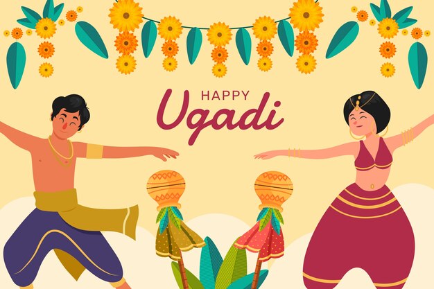 Vettore gratuito sfondo piatto per il festival ugadi