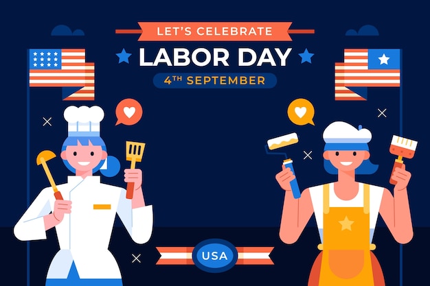 Free vector flat background for us labor day celebration