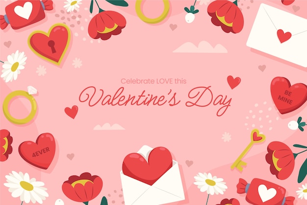 Flat background for valentine's day celebration