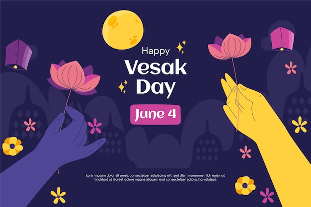 Free vector flat background for vesak day festival celebration