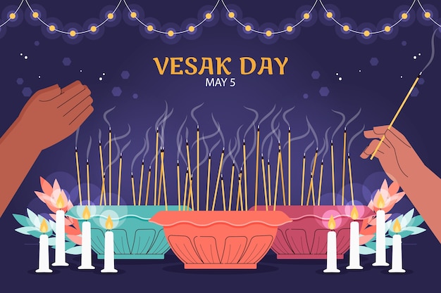 Free vector flat background for vesak day festival celebration