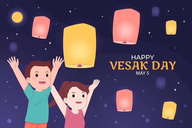 Flat background for vesak day festival celebration