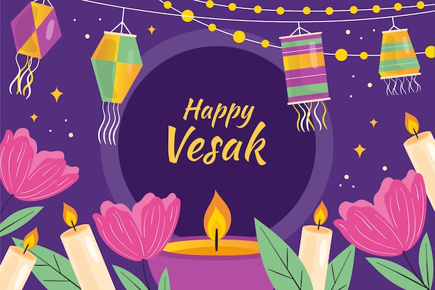 Free vector flat background for vesak festival celebration