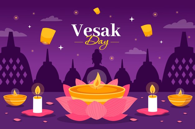 Flat background for vesak festival celebration