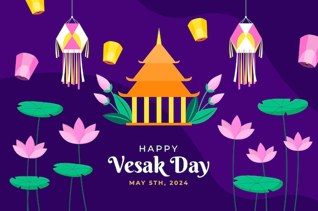 Flat background for vesak festival celebration