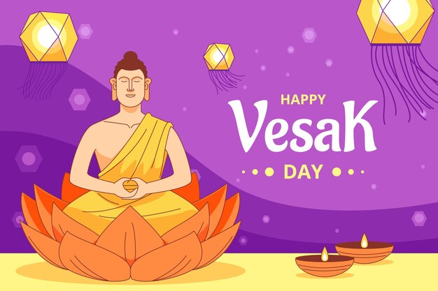 Flat background for vesak festival celebration