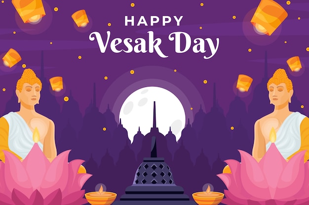 Free vector flat background for vesak festival celebration