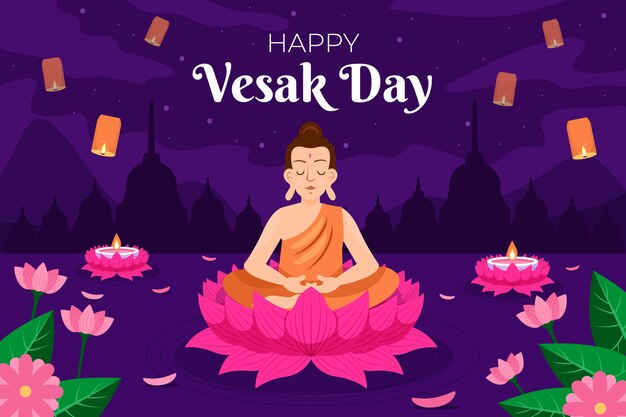 Flat background for vesak festival celebration