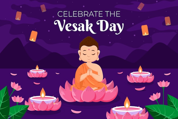 Free vector flat background for vesak festival celebration