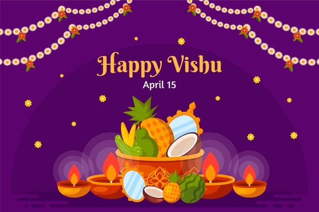 Flat background for vishu festival celebration