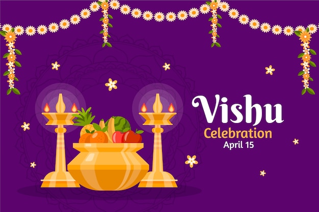 Flat background for vishu festival celebration