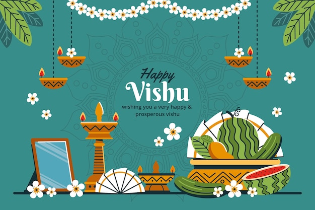 Flat background for vishu festival celebration
