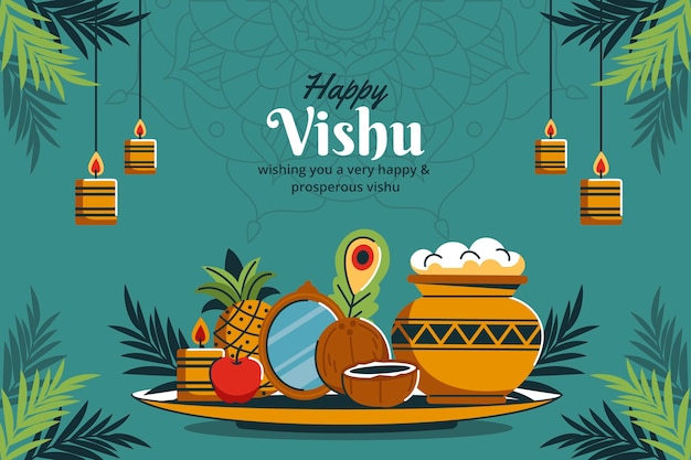 Vettore gratuito sfondo piatto per la celebrazione del festival vishu