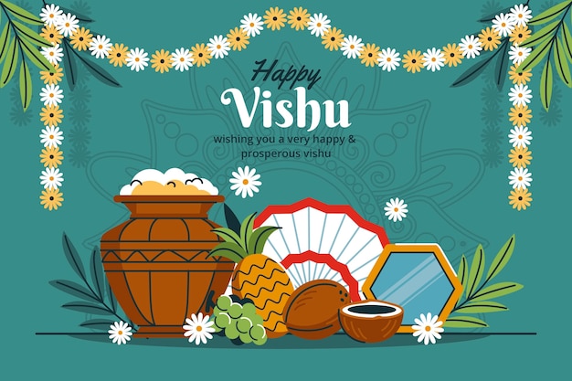 Flat background for vishu festival celebration