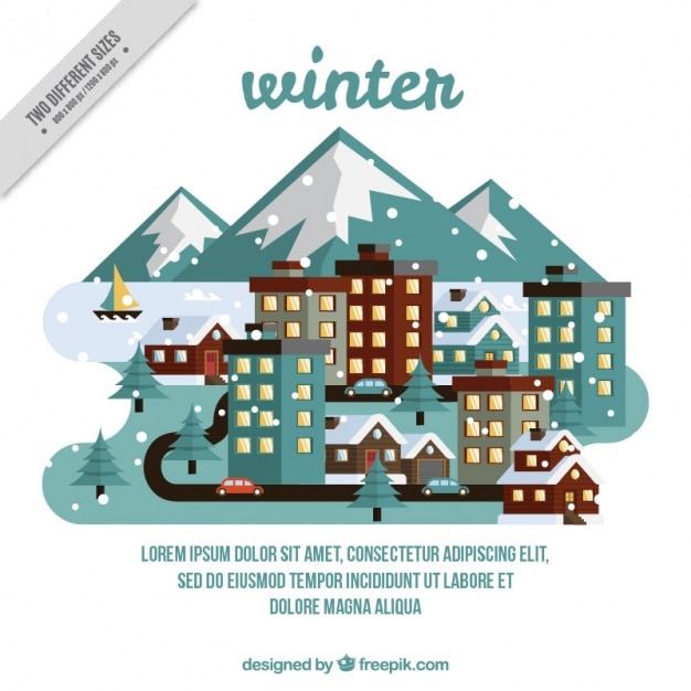 Free vector flat background of winter city with cars