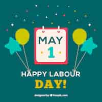 Free vector flat background with calendar and balloons for labour day