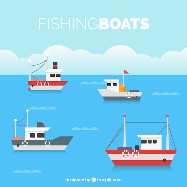 Free vector flat background with four fishing boats